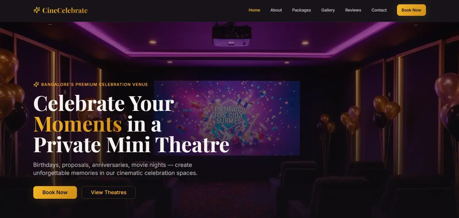 CineCelebrate — private mini theatre booking screenshot