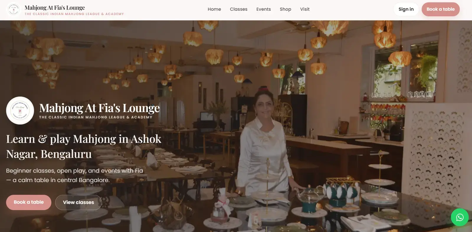 Mahjong At Fia's Lounge — academy booking & shop screenshot