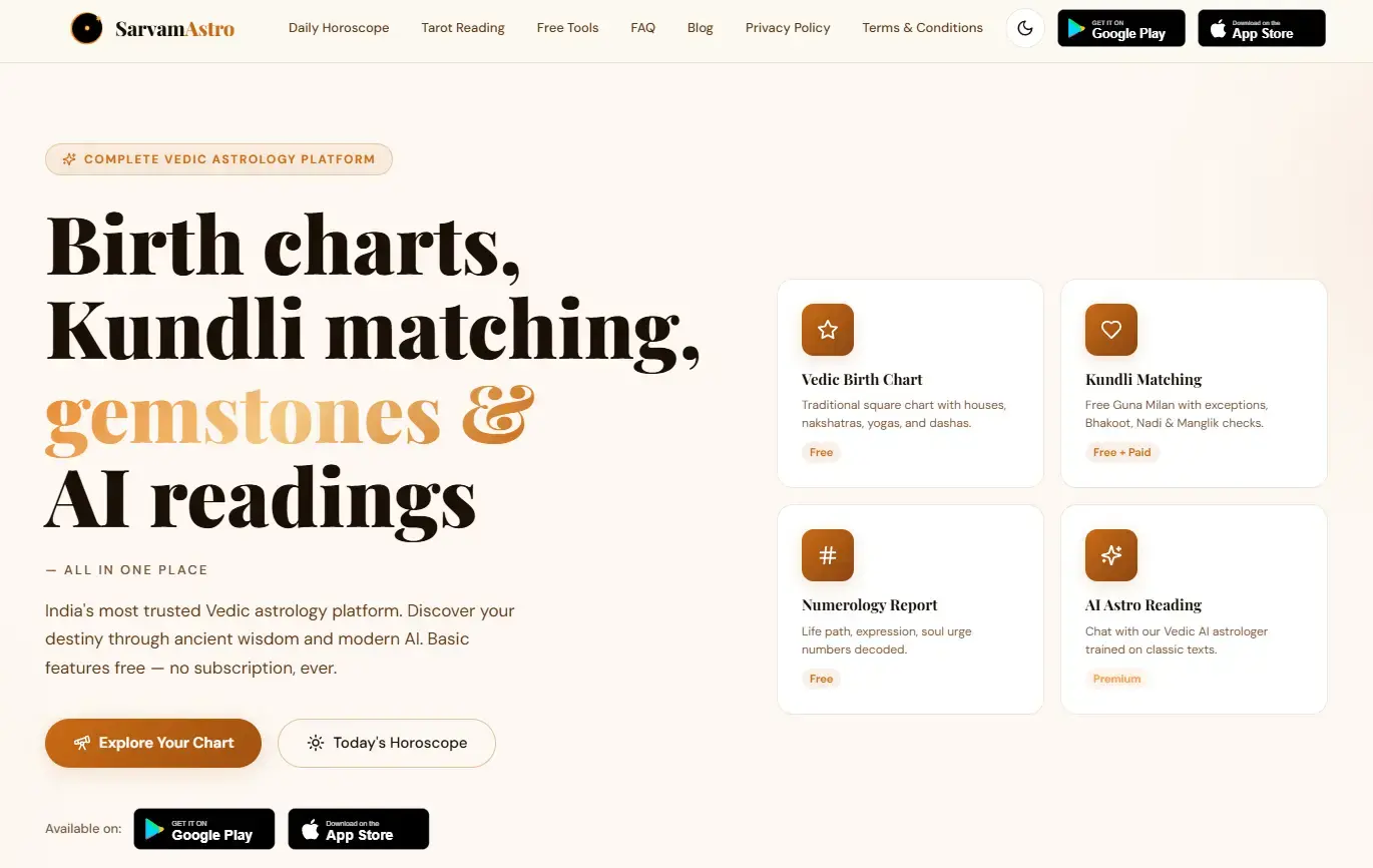 SarvamAstro — Vedic astrology platform screenshot