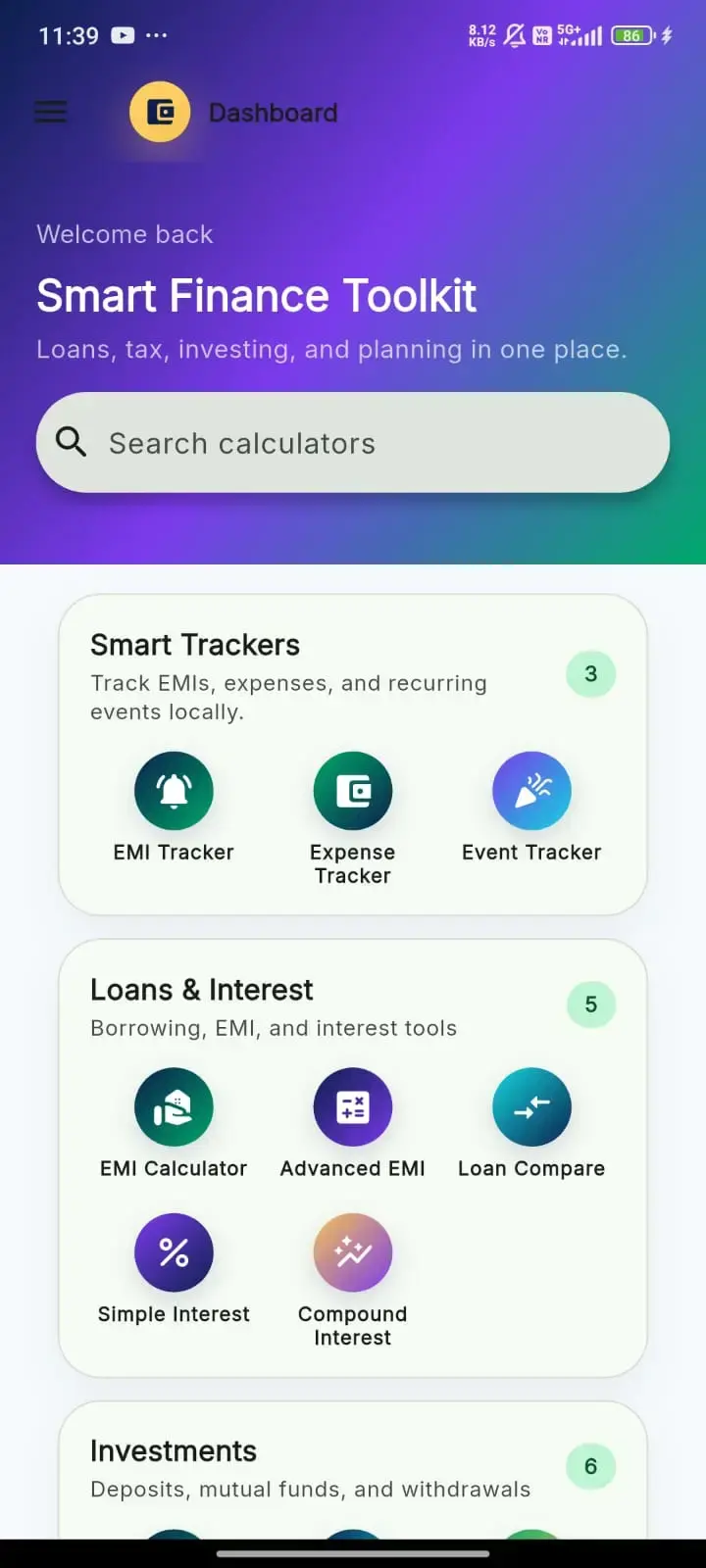 Smart Finance Toolkit — Flutter finance calculators screenshot