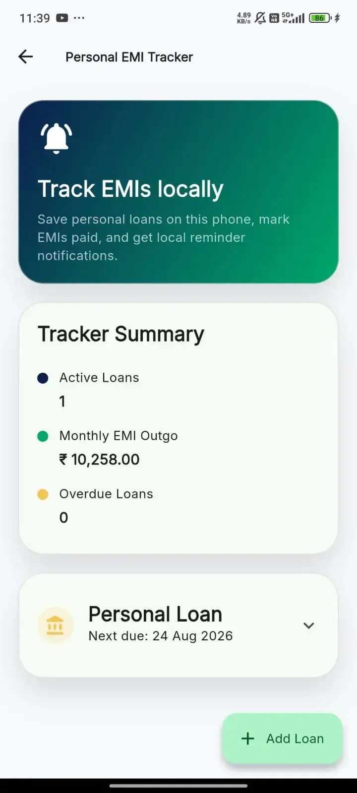 Smart Finance Toolkit — Flutter finance calculators app screen