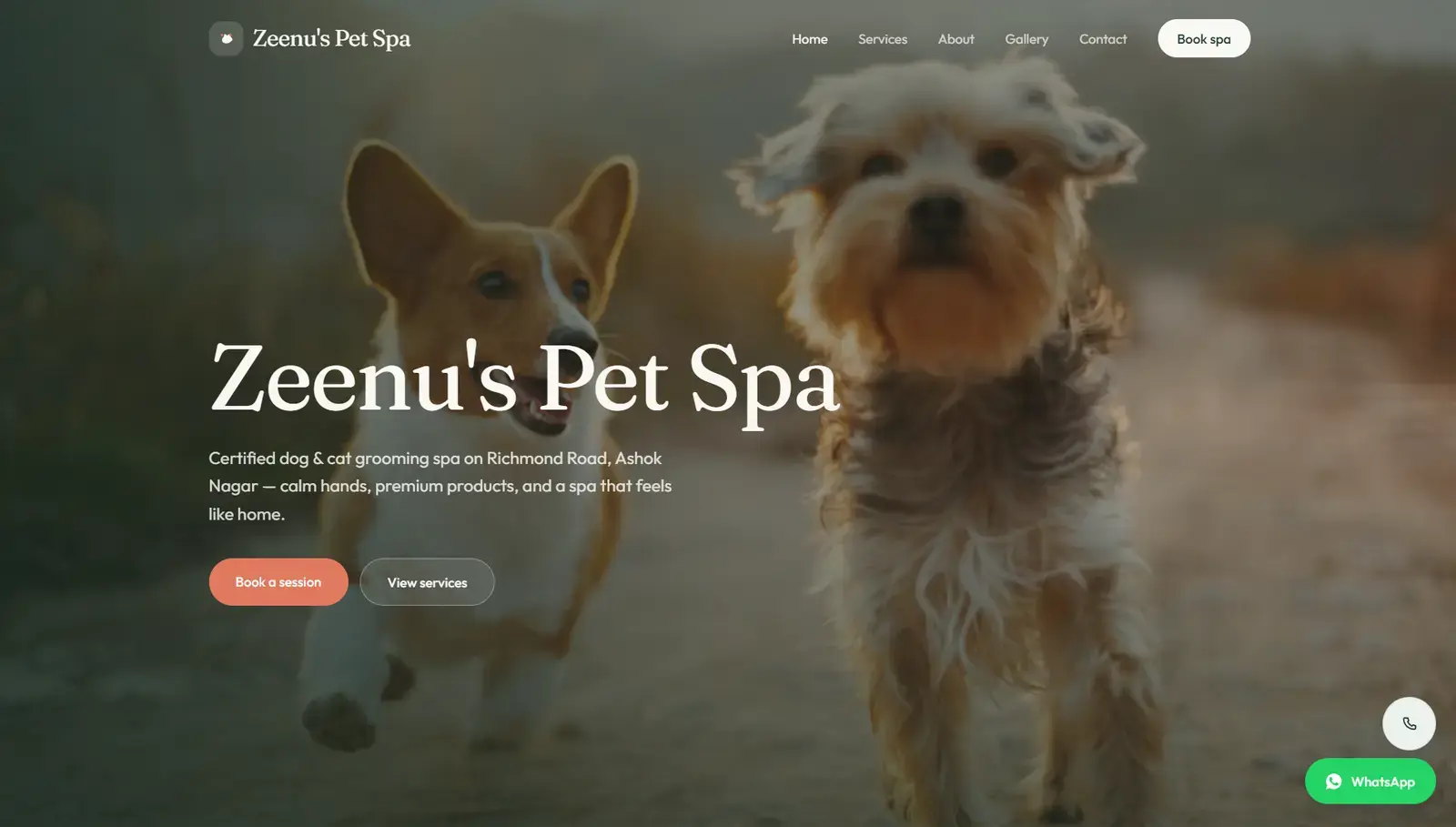 Zeenu's Pet Spa — Bangalore grooming site website screen
