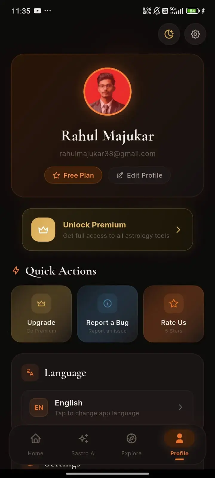 SarvamAstro — Vedic astrology platform app screen
