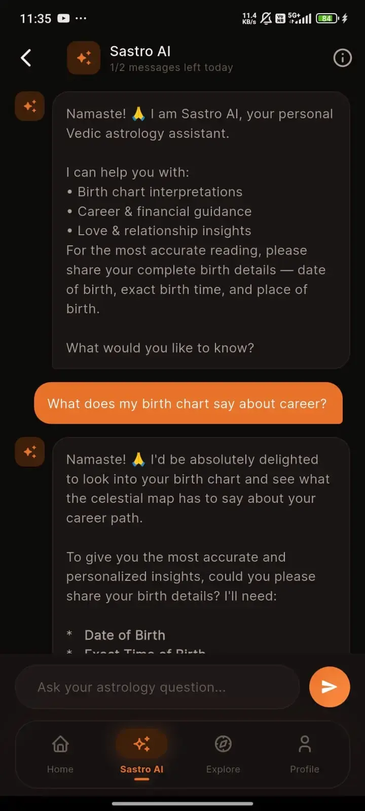 SarvamAstro — Vedic astrology platform app screen