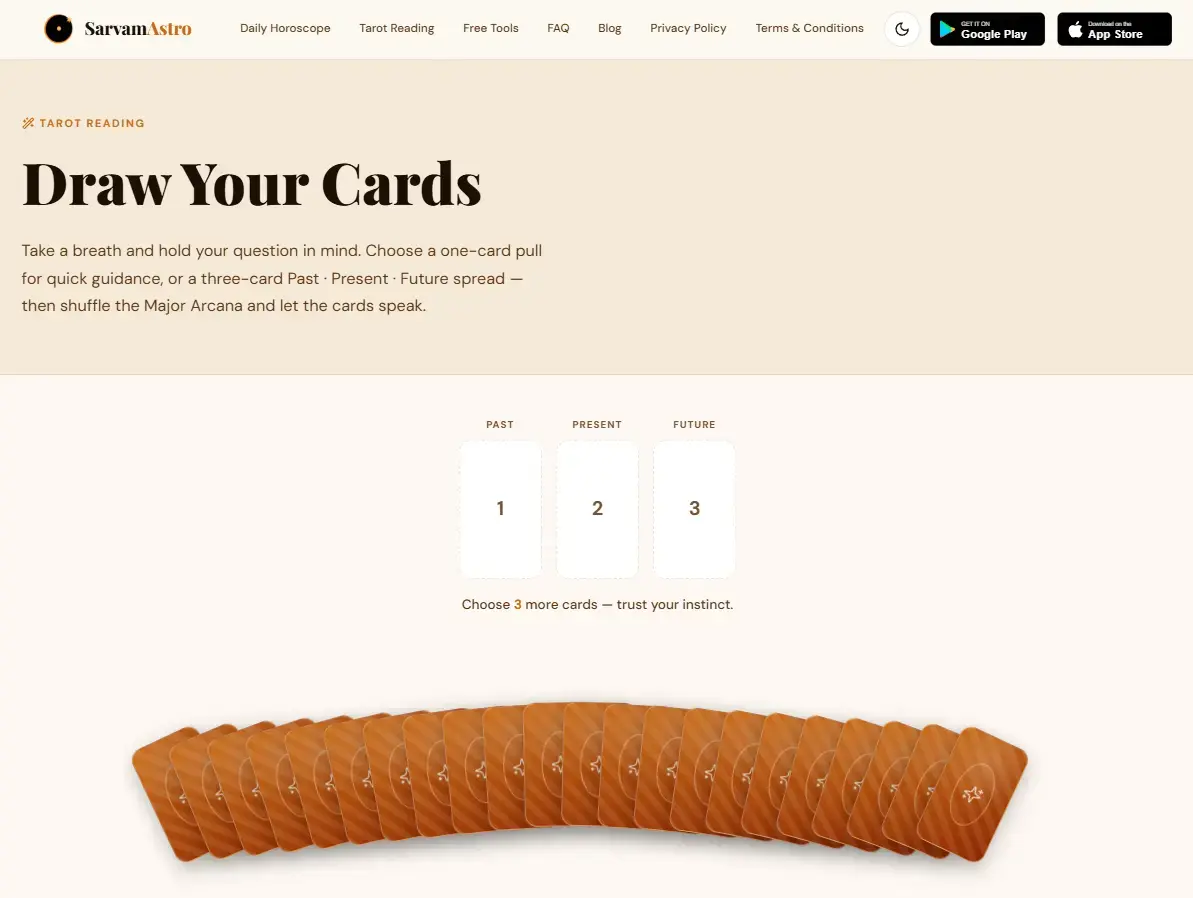 SarvamAstro — Vedic astrology platform website screen